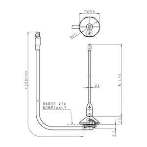 400MHz帯 車載用穴開け式アンテナ（5D-2V)