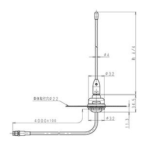 400MHz帯 車載用穴開け式アンテナ（3D-2V)